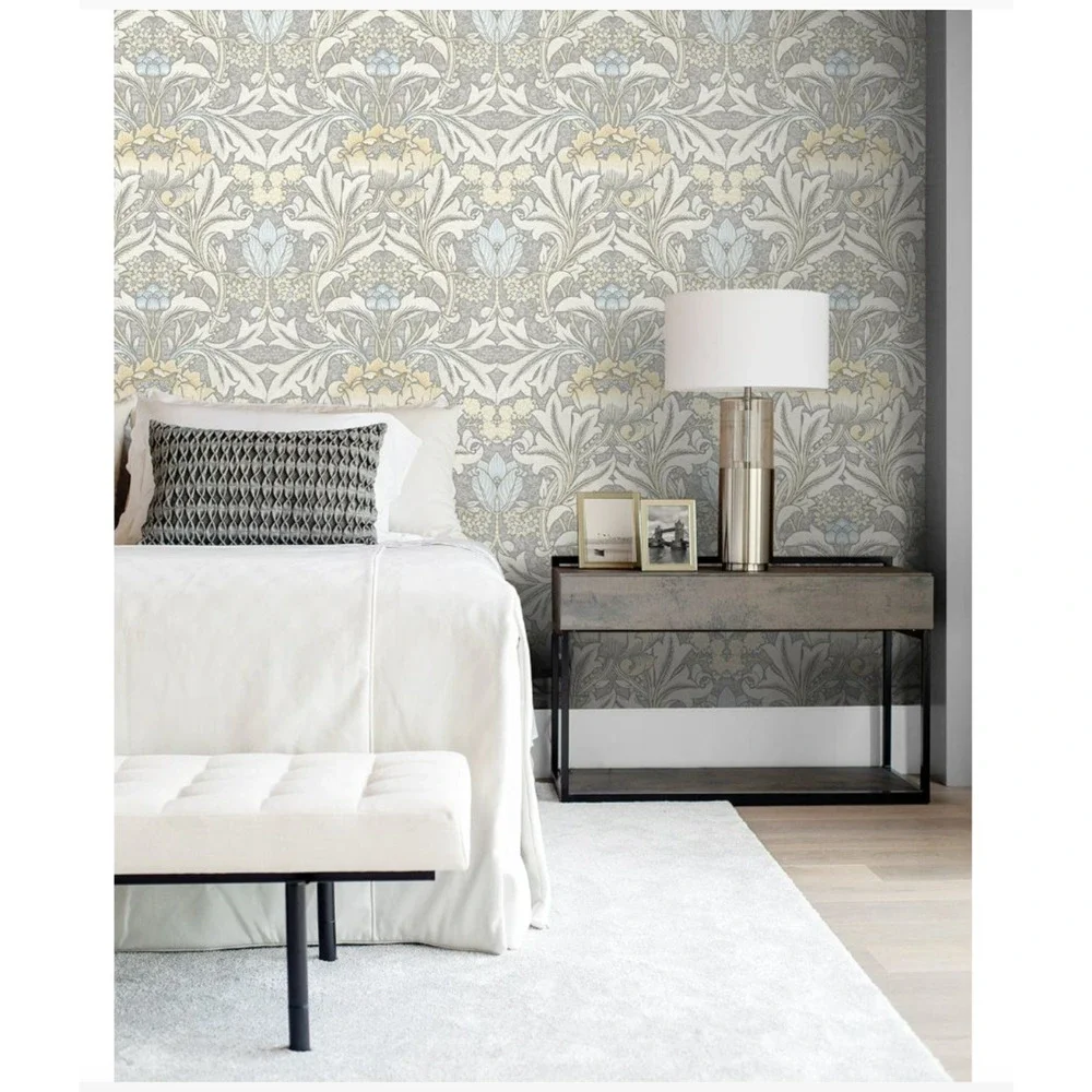 NextWall NW41508 Morris Flower Wallpaper in Daydream Grey & Pearl Blue NEW